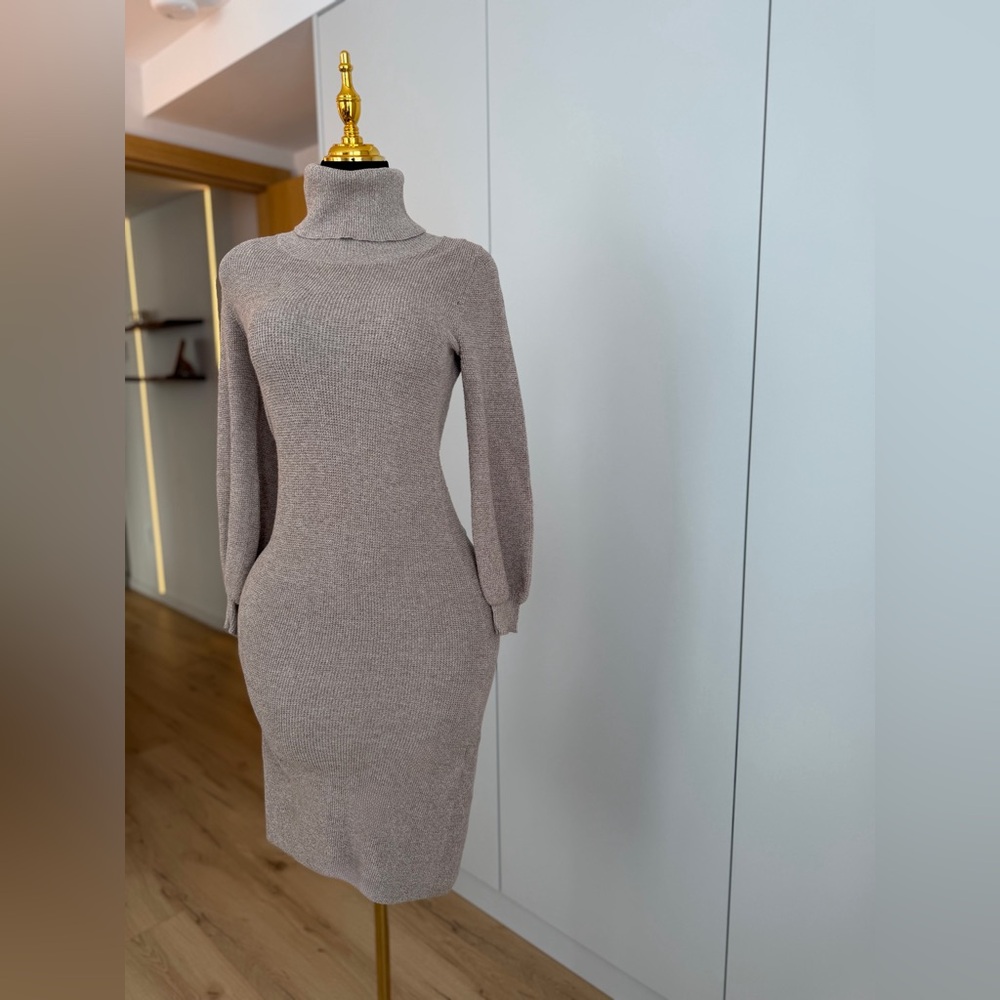 Hippie Rose Taupe Long Sleeve Turtleneck Knit Dress